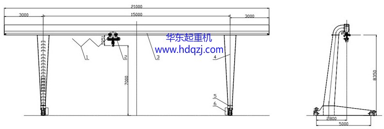 MHL型電動(dòng)葫蘆偏掛門式起重機(jī)圖紙